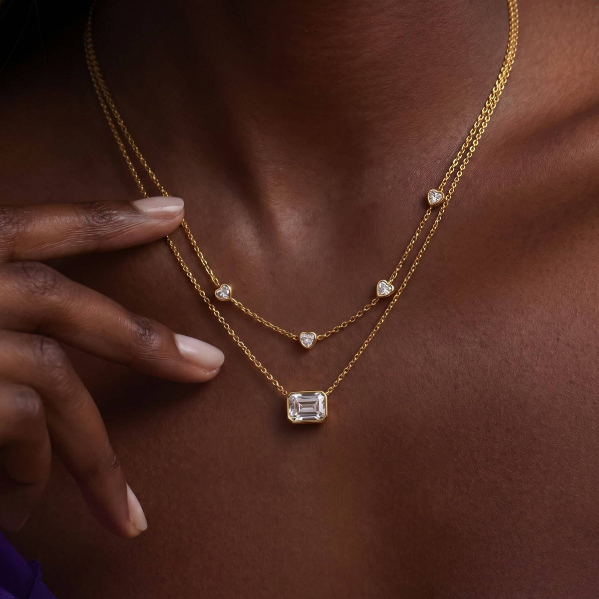 Gold Layered Heart Crystal Necklace JLTN2024