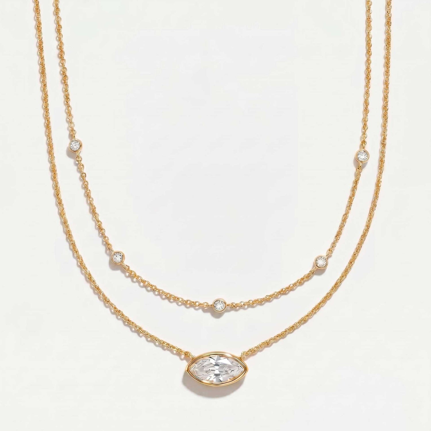 Gold Marquise Layered Crystal Necklace JLTN2026