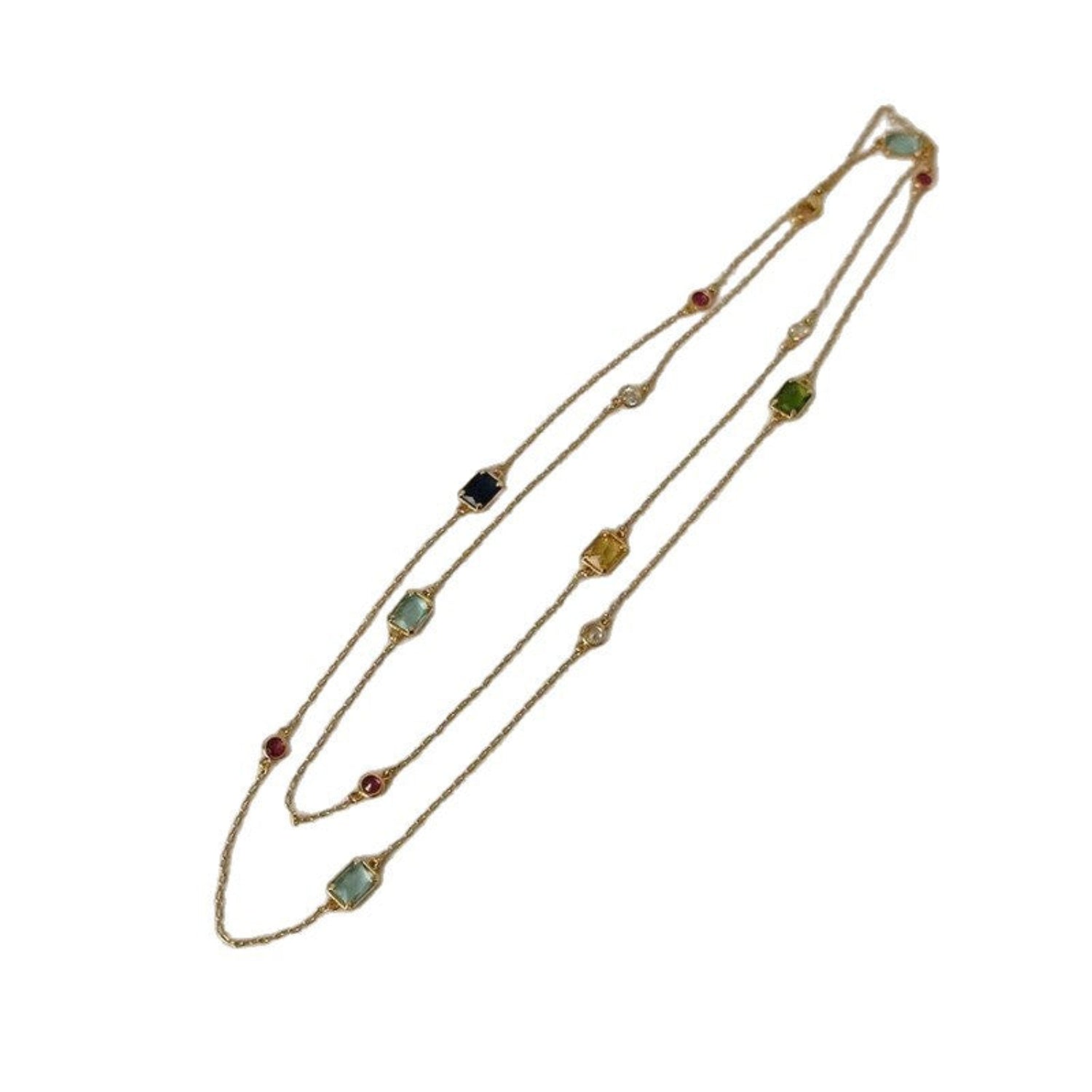 Gold Multicolor Rectangle Station Necklace JLTN2041