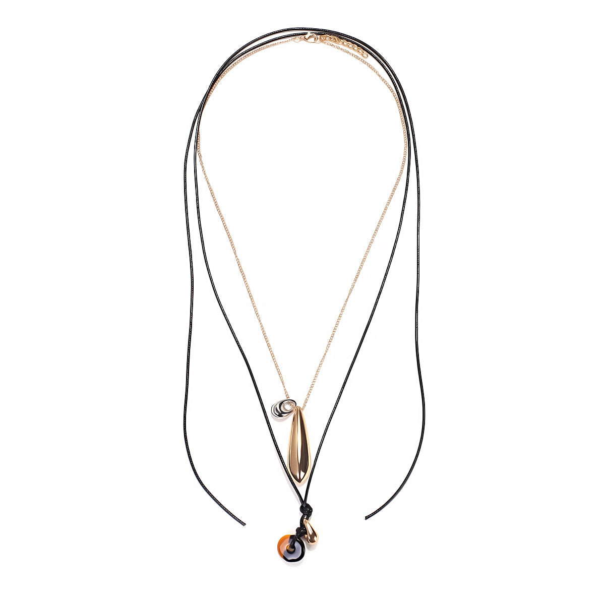 Black Layered Cord Charm Necklace JLTN2053