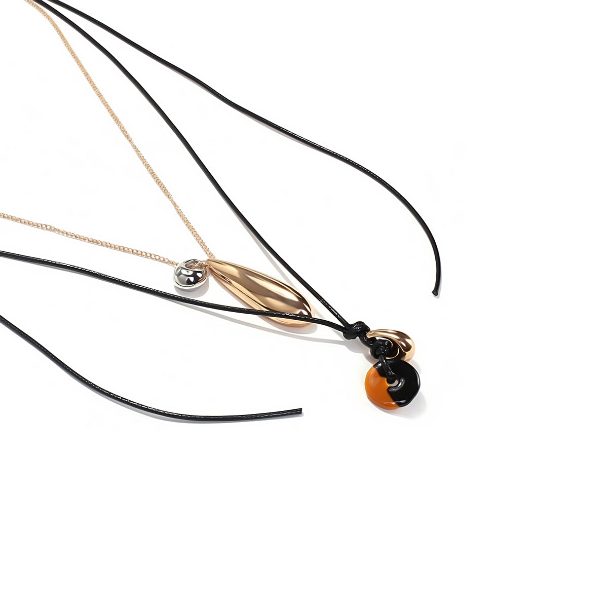 Black Layered Cord Charm Necklace JLTN2053