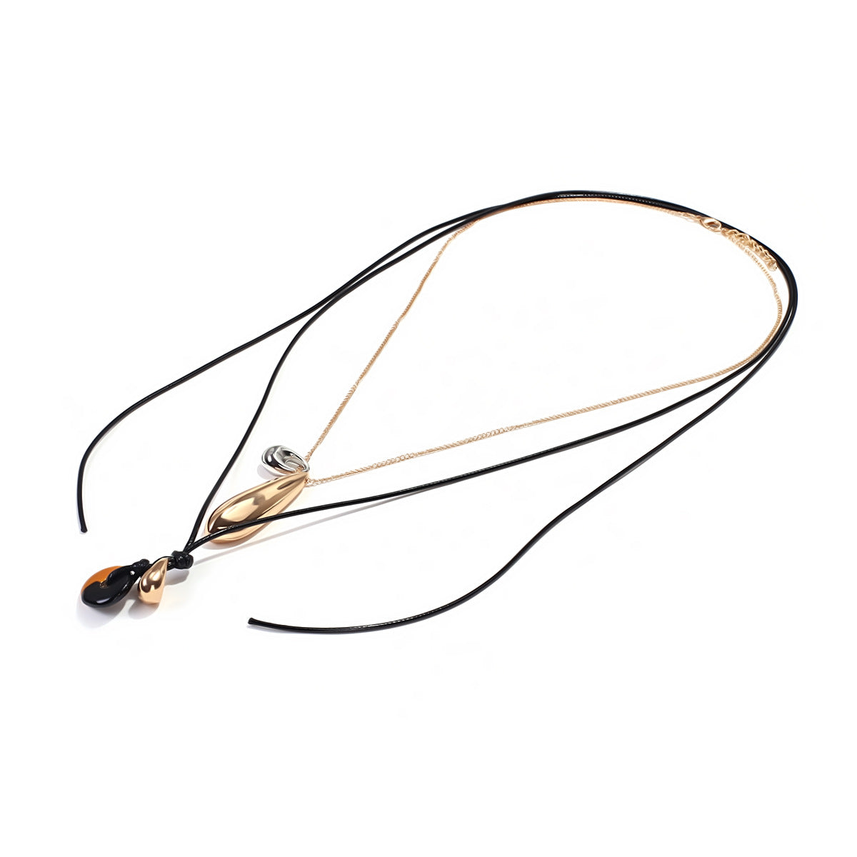 Black Layered Cord Charm Necklace JLTN2053