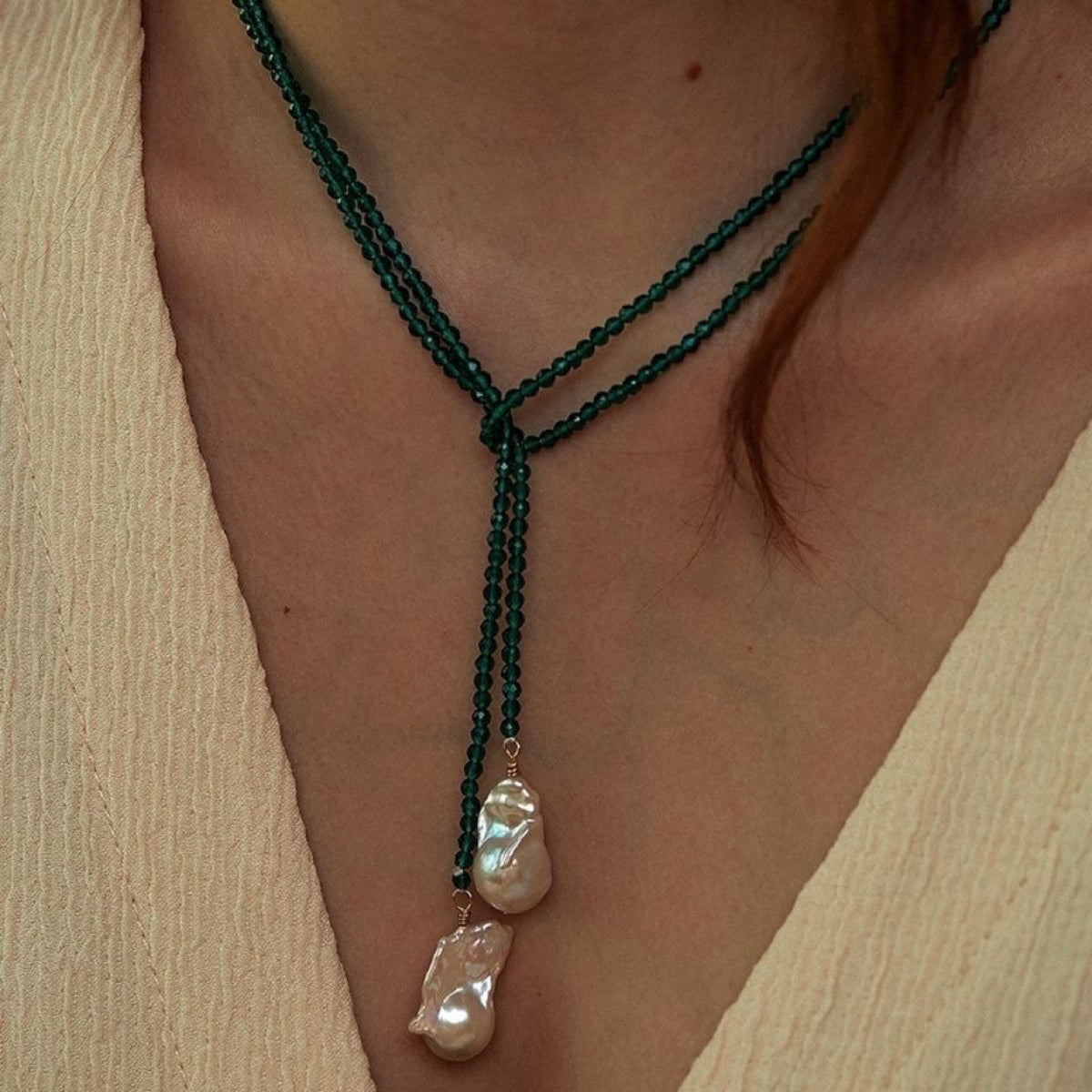 Green Pearl Cord Necklace JLTN2075