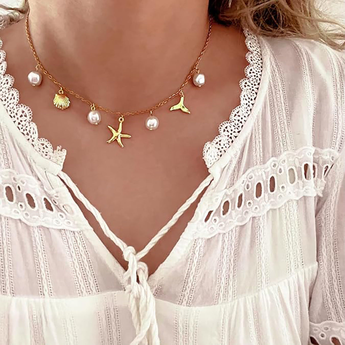 Ocean Charm Pearl and Starfish Necklace JLTN2080