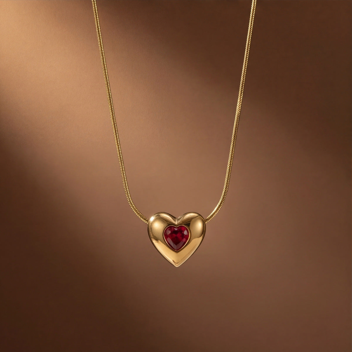 Ruby Red Heart Pendant Necklace JLTN2083