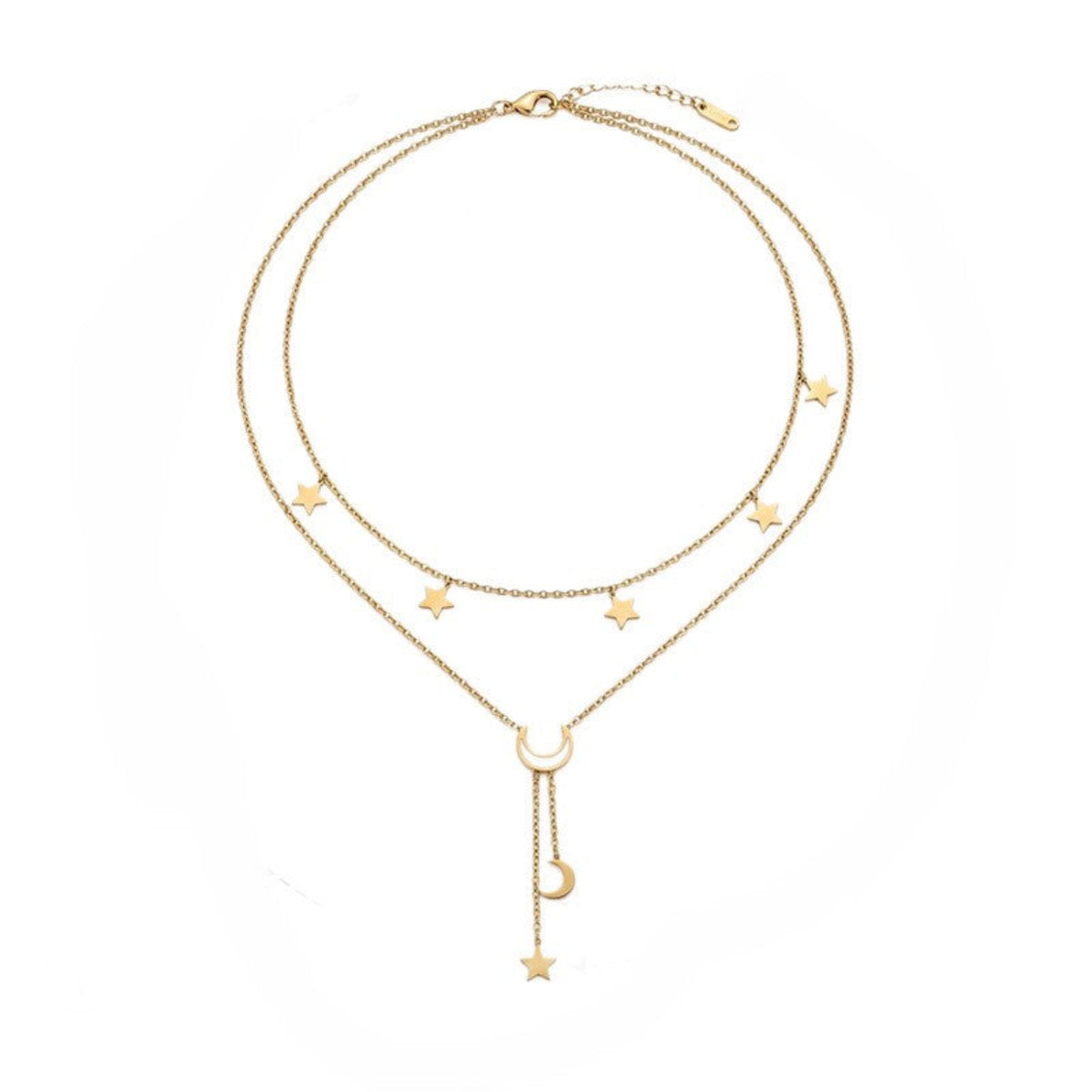 Gold Celestial Star and Crescent Moon Layered Necklace JLTN2092