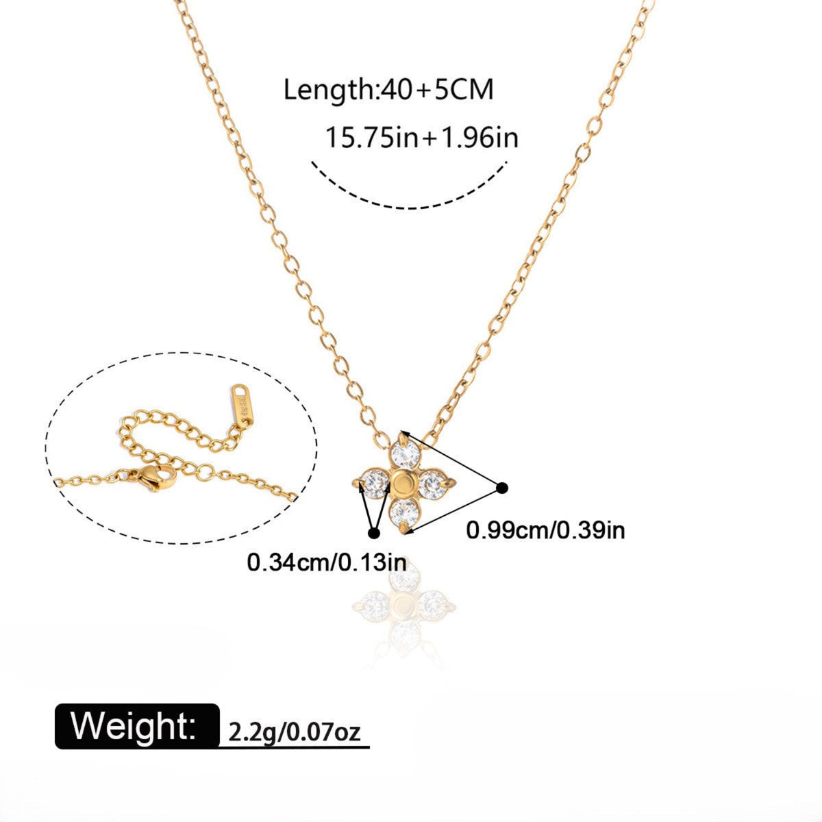 Gold Four Petal Crystal Flower Pendant Necklace JLTN2099