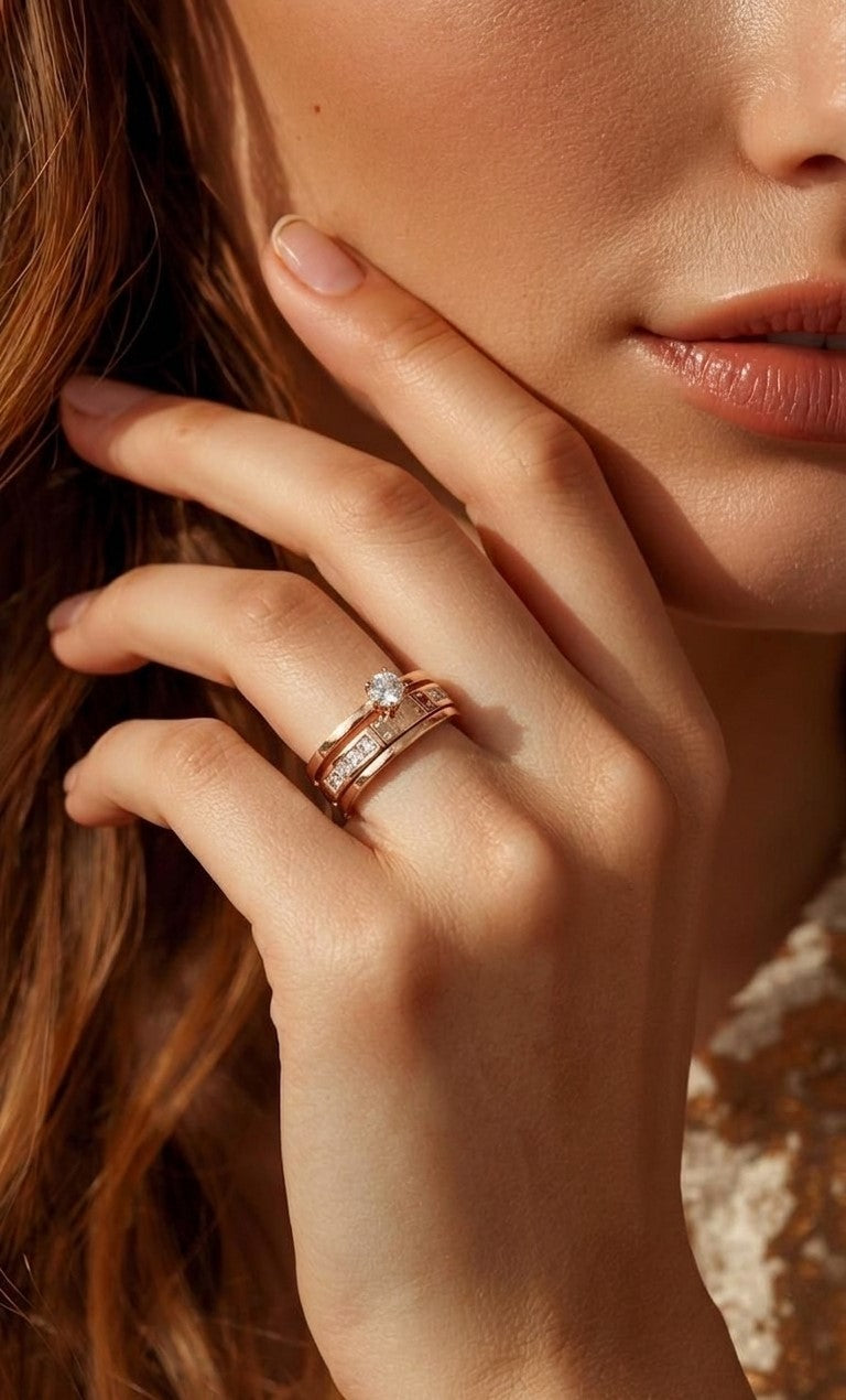 Artificial Dual Band Solitaire Ring Set