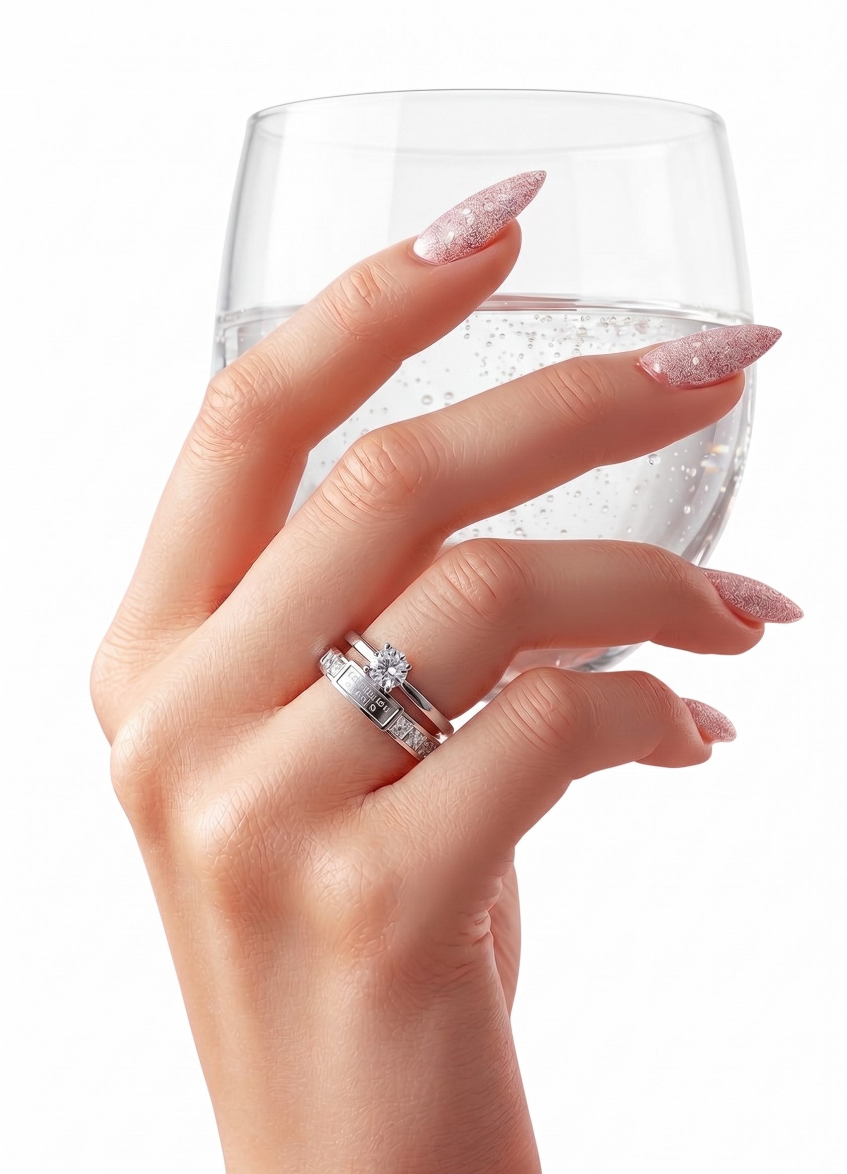 Artificial Dual Band Solitaire Ring Set