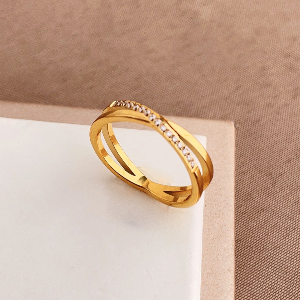 Elegant Crossover Ring with Crystals JLTR0463