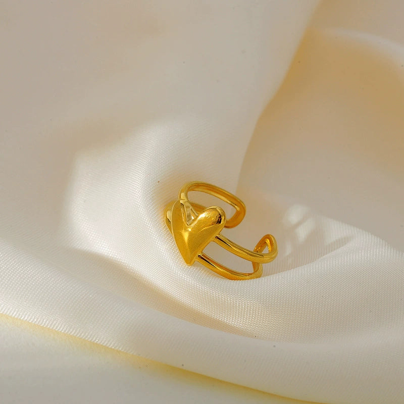 Dainty Gold Adjustable Heart Charm Ring JLTR0470