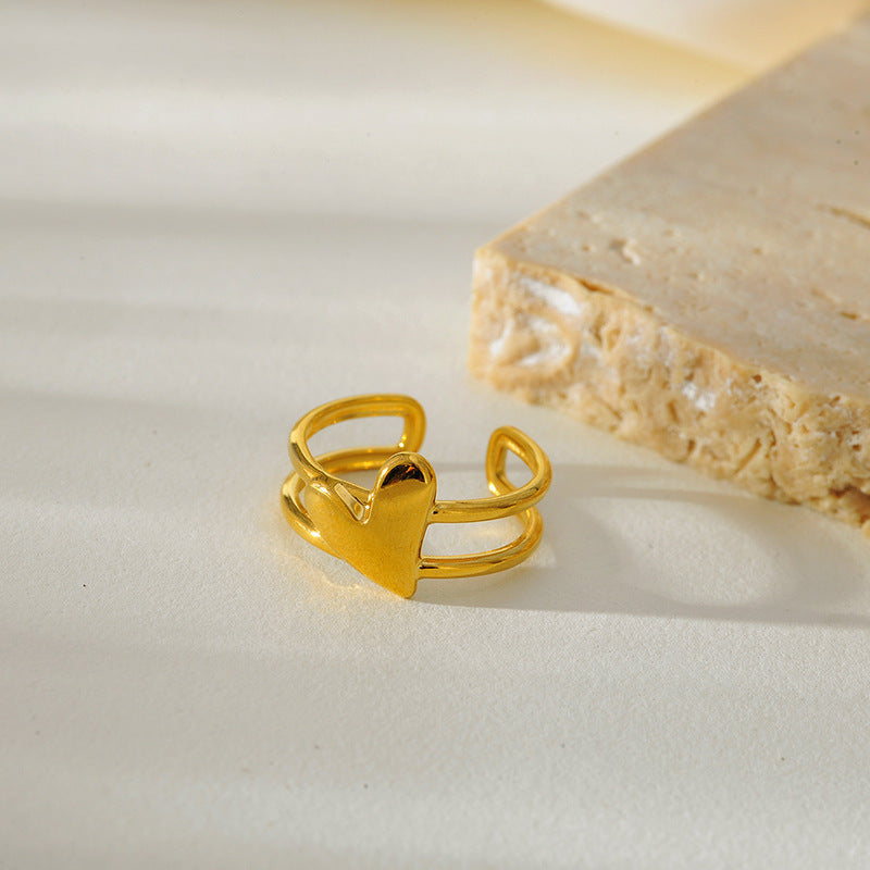 Dainty Gold Adjustable Heart Charm Ring JLTR0470