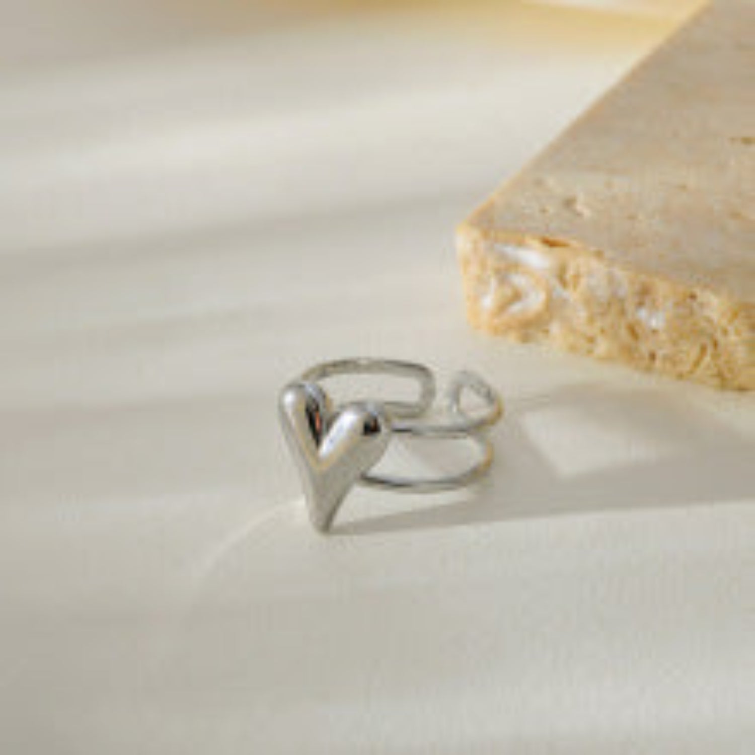 Dainty Silver Adjustable Heart Charm Ring JLTR0471