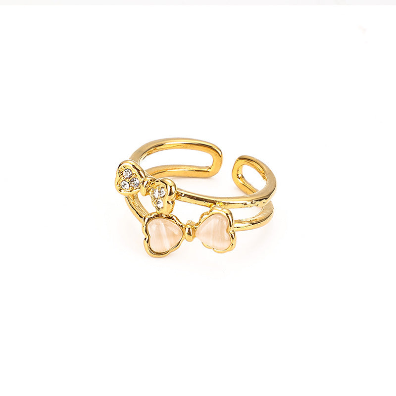 Dual Bow Knot Open Ring With Crystal Accents JLTR0474