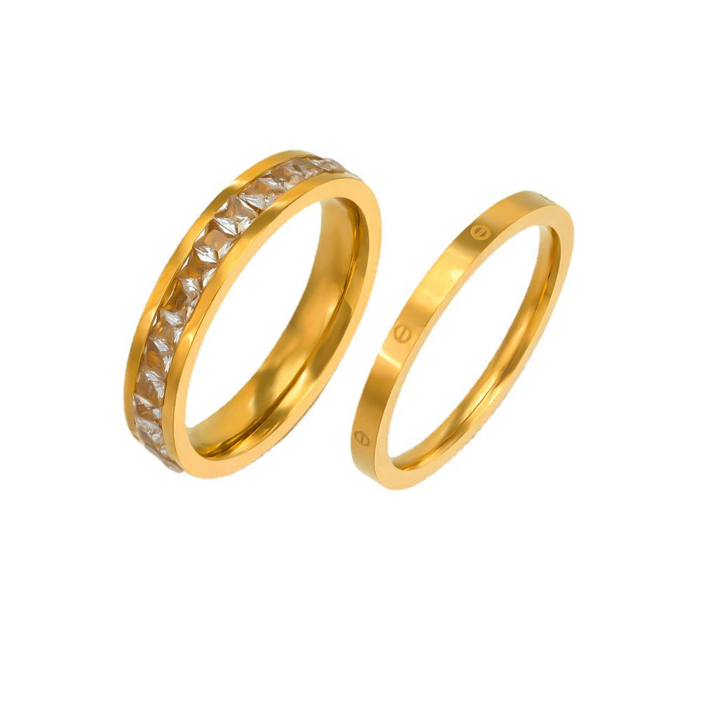 Twin Gold Rings with Sparkling Crystal Accents JLTR0478