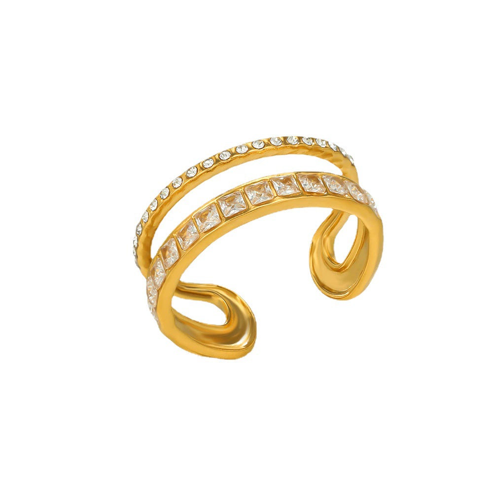 Elegant Gold Ring with Dual Crystal Bands JLTR0487