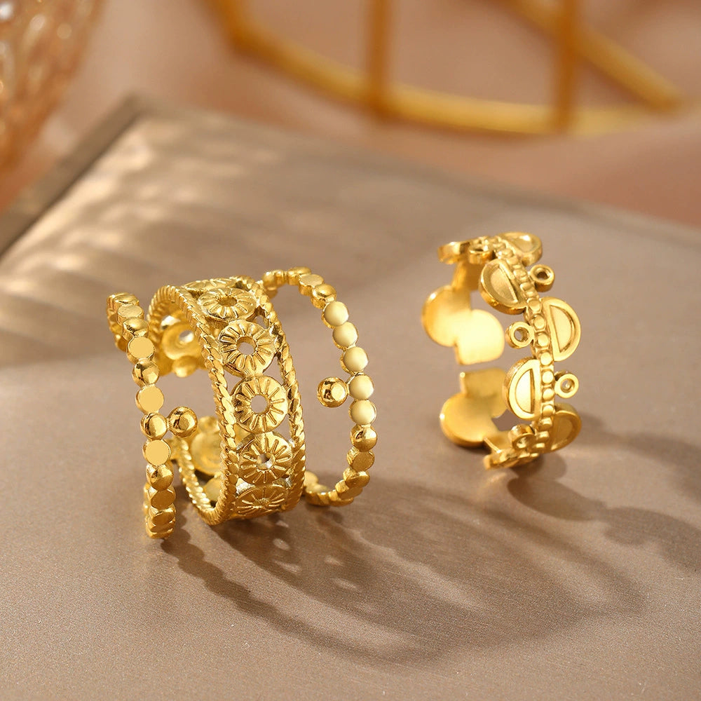 Retro Floral Textured Adjustable Gold Ring Set JLTR0509