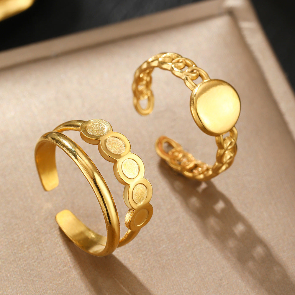Chain Link and Disc Design Adjustable Gold Ring Pair JLTR0514