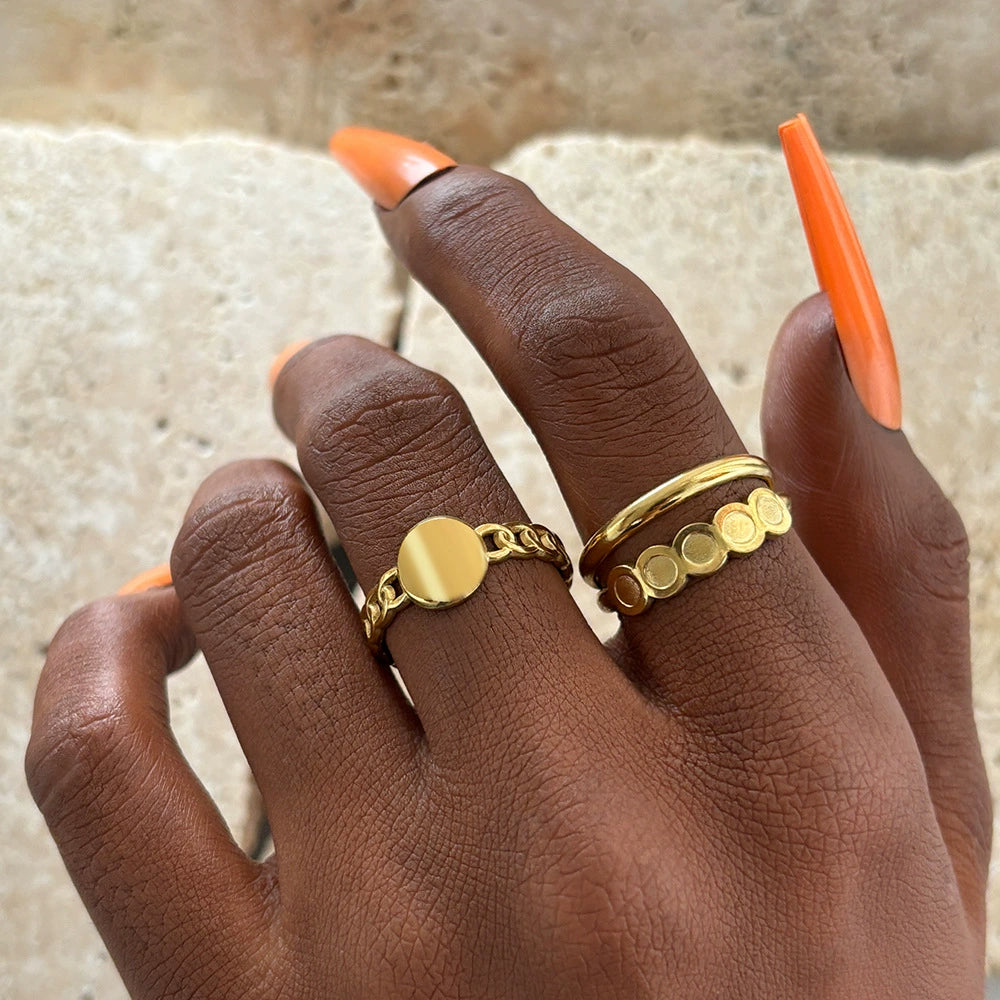 Chain Link and Disc Design Adjustable Gold Ring Pair JLTR0514