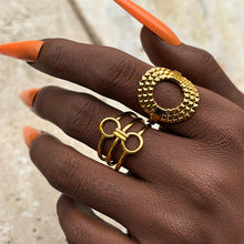 Interlocked Circle and Woven Design Adjustable Gold Rings JLTR0517
