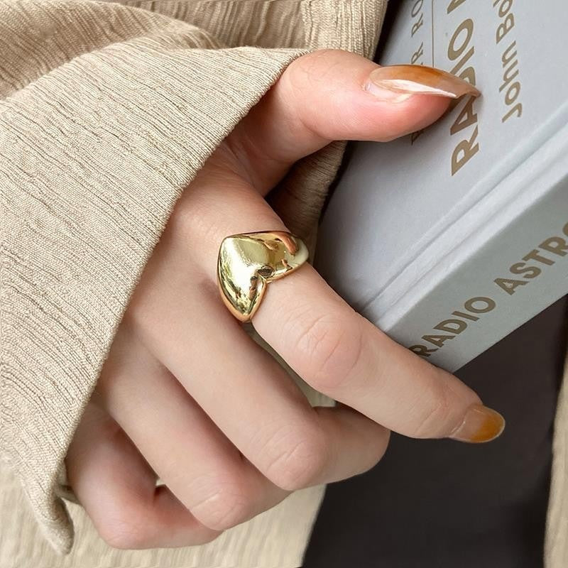Golden Puff Heart Statement Ring JLTR0527