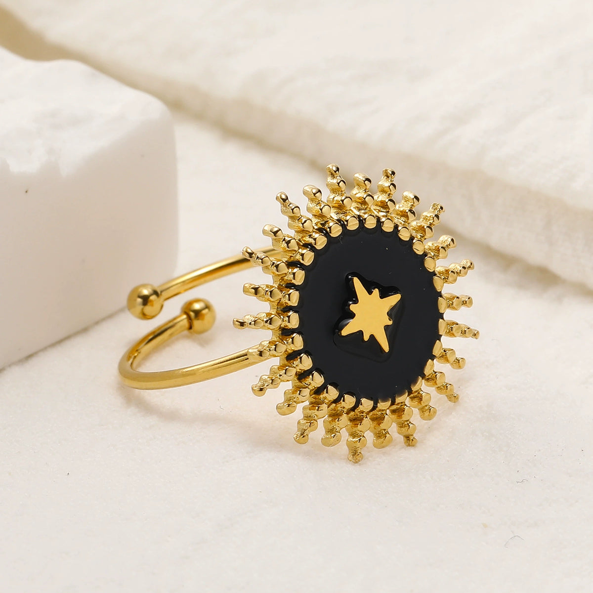 Black Enamel Starburst Adjustable Ring JLTR0531