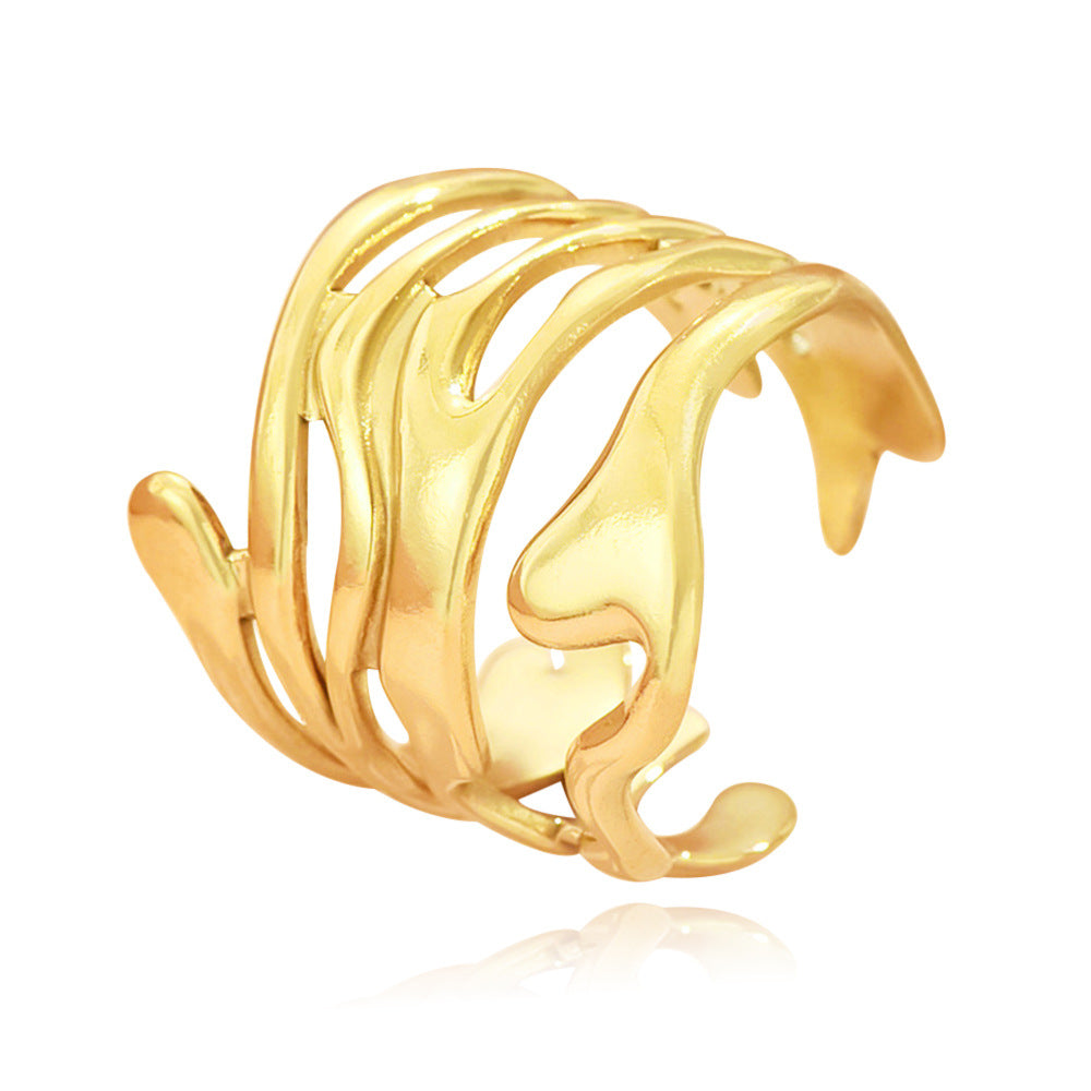 Golden Fluid Abstract Wave Statement Ring JLTR0533