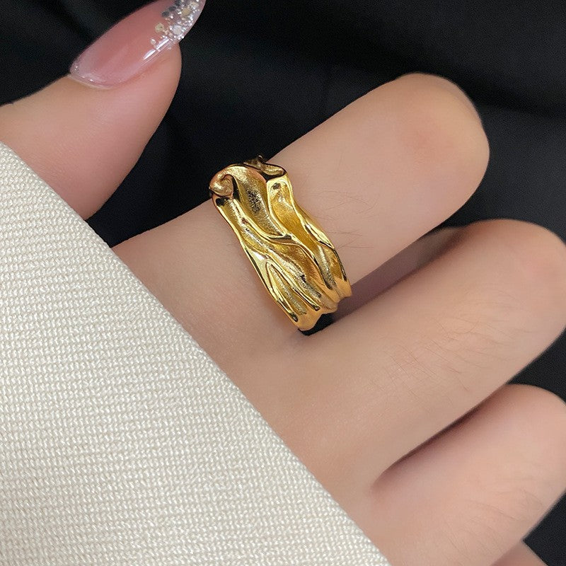 Crumpled-Metal Sculpted Ripple Gold Ring JLTR0535