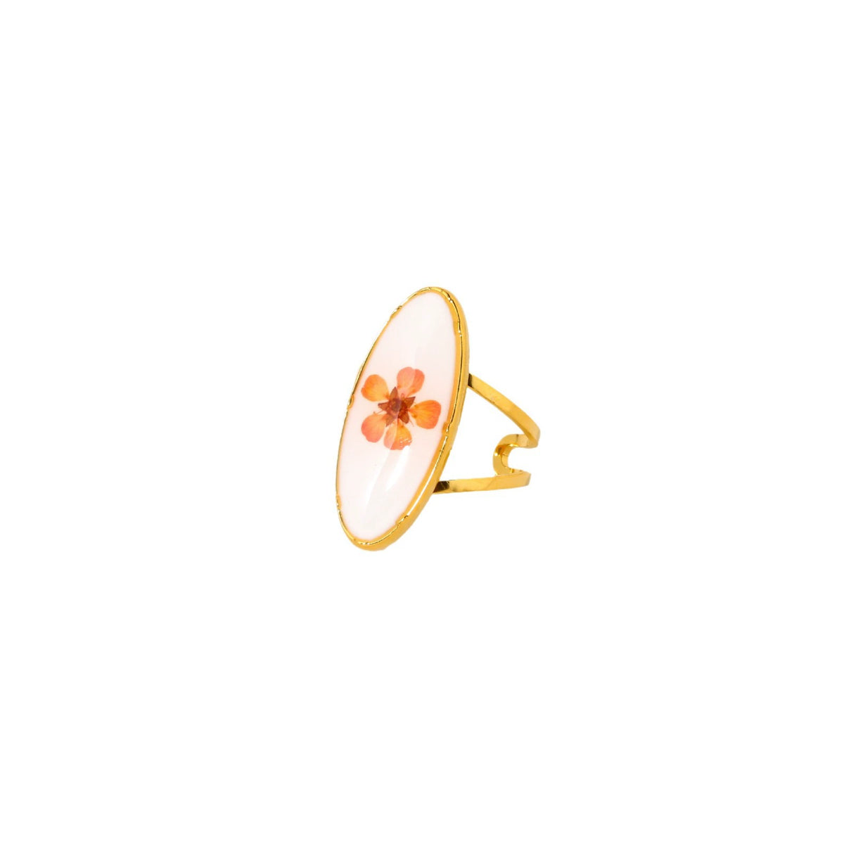 Pressed Flower Oval Gold Ring JLTR0542