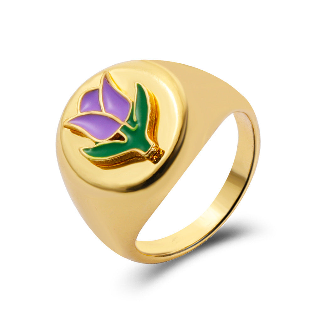 Purple Tulip Flower Enamel Ring JLTR0576
