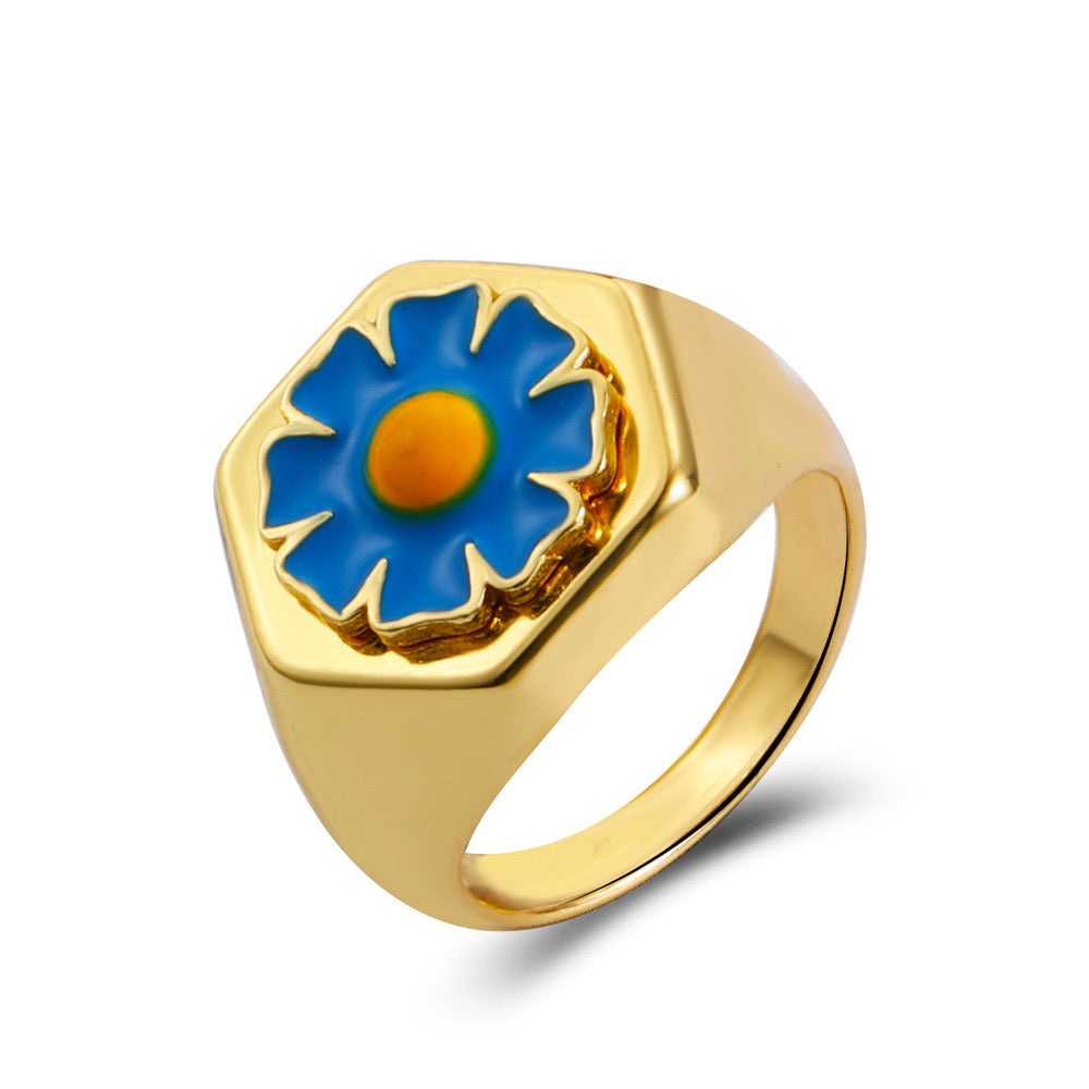 Blue Daisy Enamel Ring JLTR0577