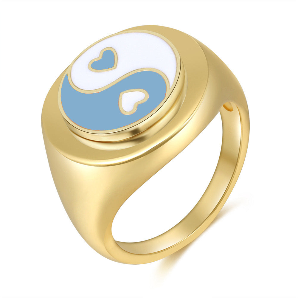 Blue & White Yin Yang Heart Ring JLTR0578