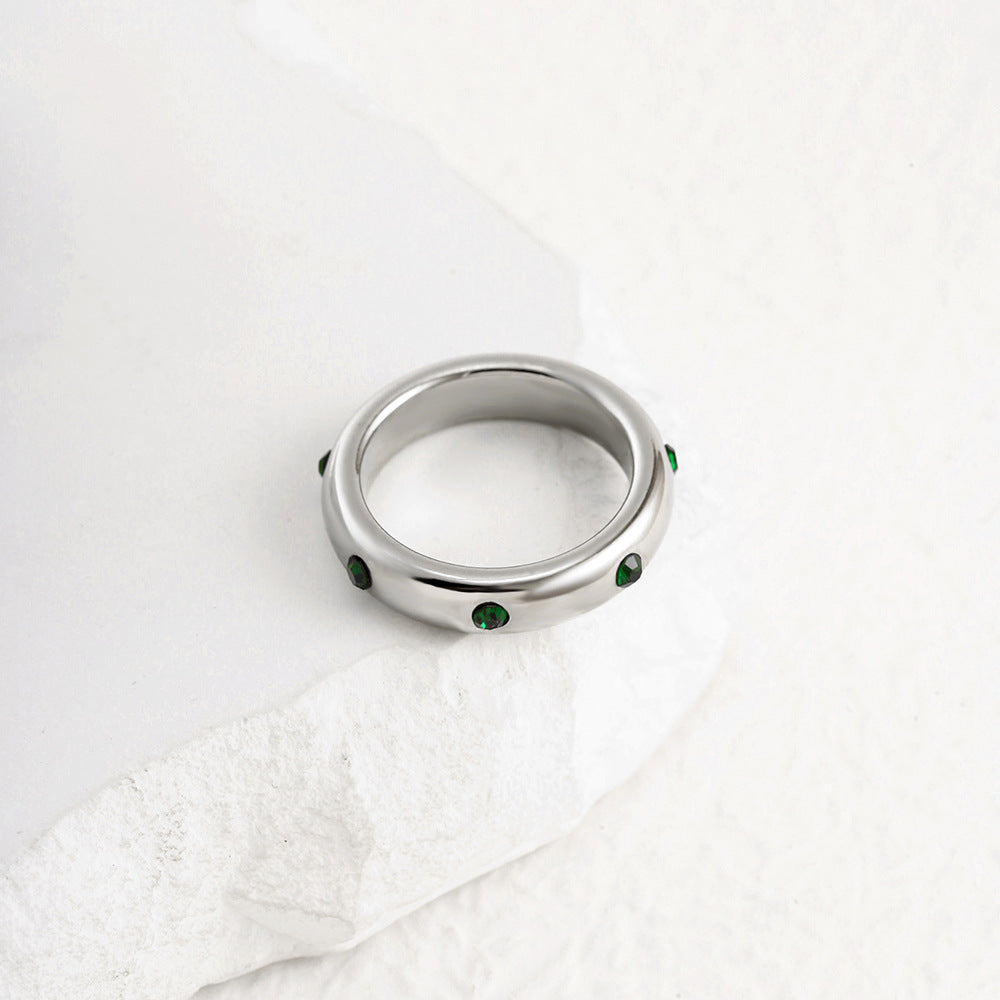 Sterling Silver Green rhinestone ring JLTR0582