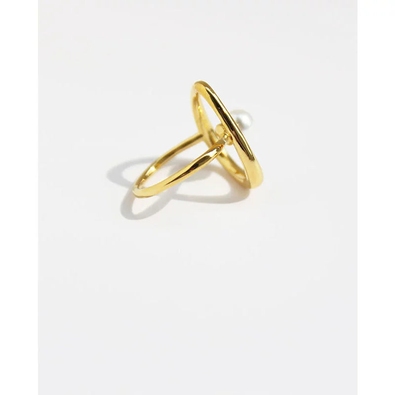 Golden Orbit Abstract Art Pearl Ring JLTR0587