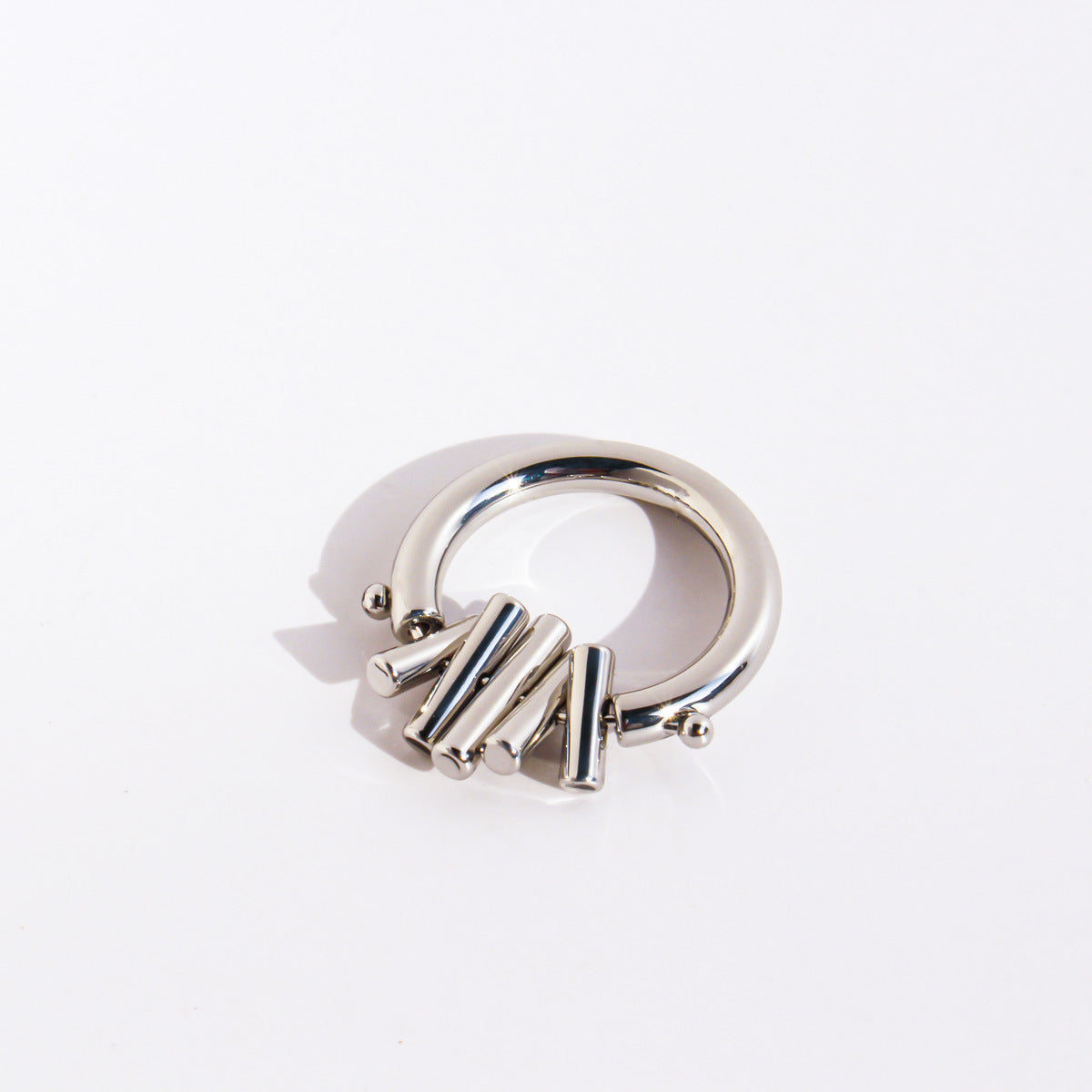 Silver Sculptural Vertical Cylindrical Geometric Ring JLTR0591