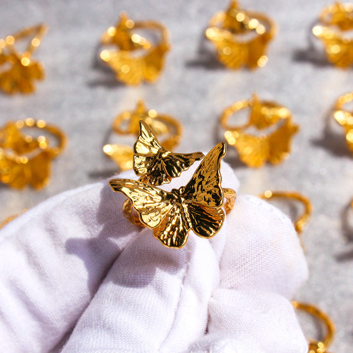 Twin Butterfly Wings Open Ring JLTR0599