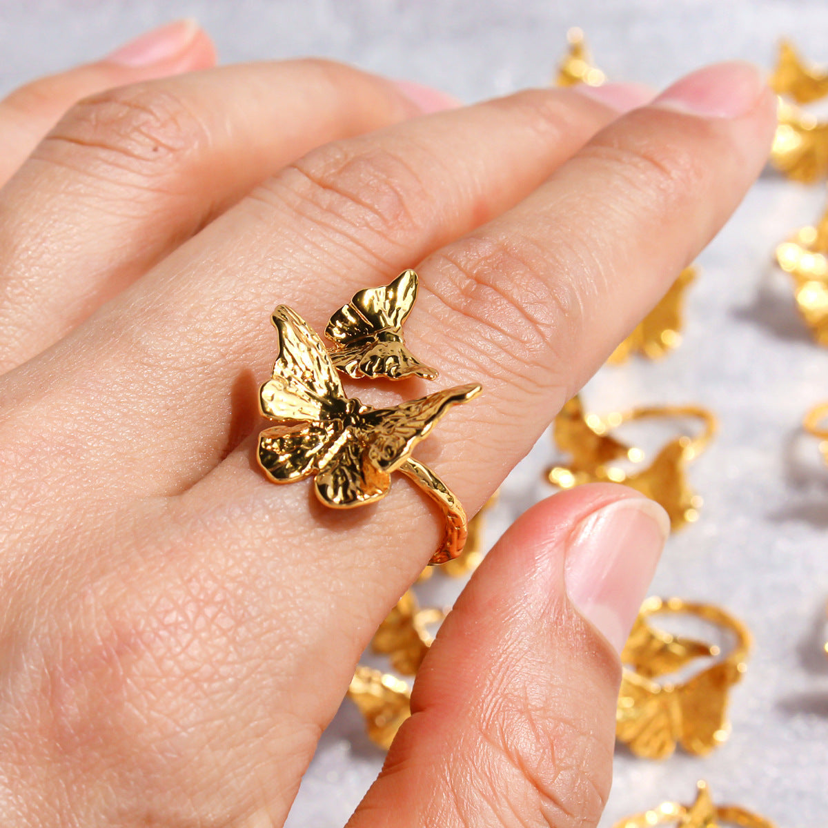 Twin Butterfly Wings Open Ring JLTR0599