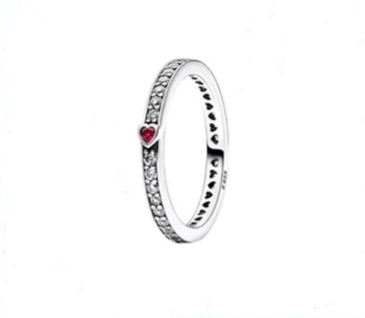 Red Gemstone Heart– Dainty Silver Band ring JLTR0603
