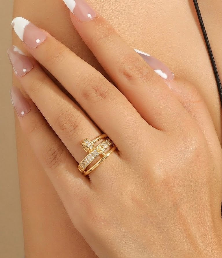 Elegant Dual Band Crystal Screw Ring JLTR0605