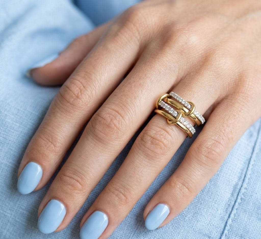 Harmony Interlocking Ring With Gold & Silver Crystal JLTR0607