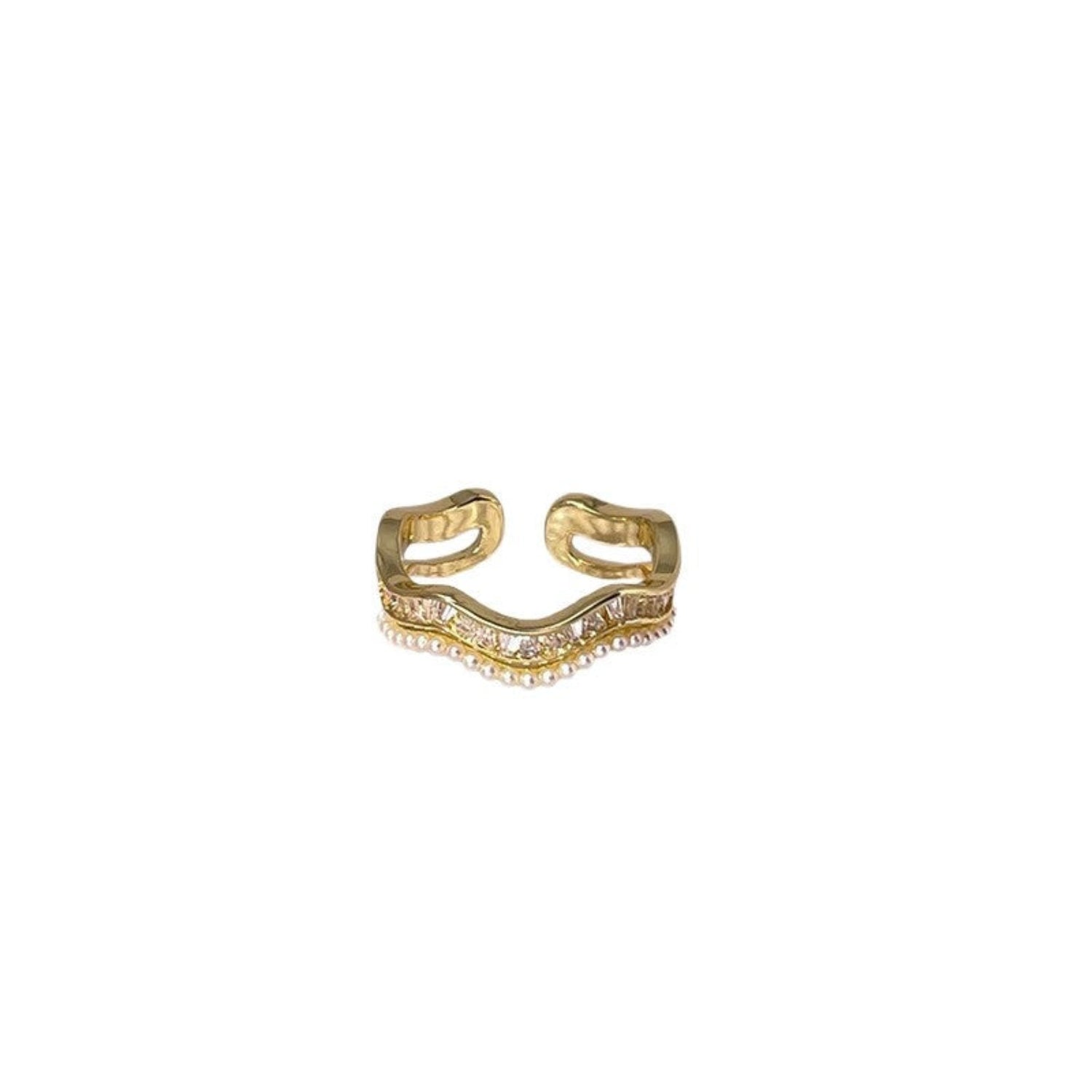 Just Lil Things Golden Wave Adjustable Toe Ring with Pearl and Crystal Detailing JLTR0612