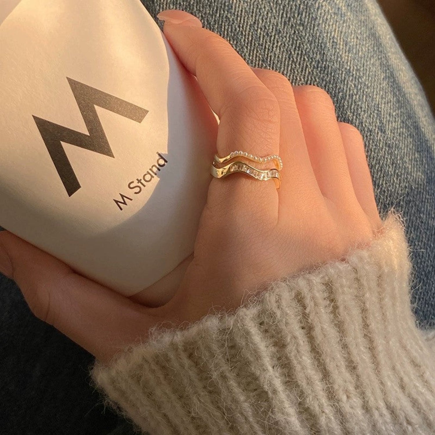 Just Lil Things Golden Wave Adjustable Toe Ring with Pearl and Crystal Detailing JLTR0612