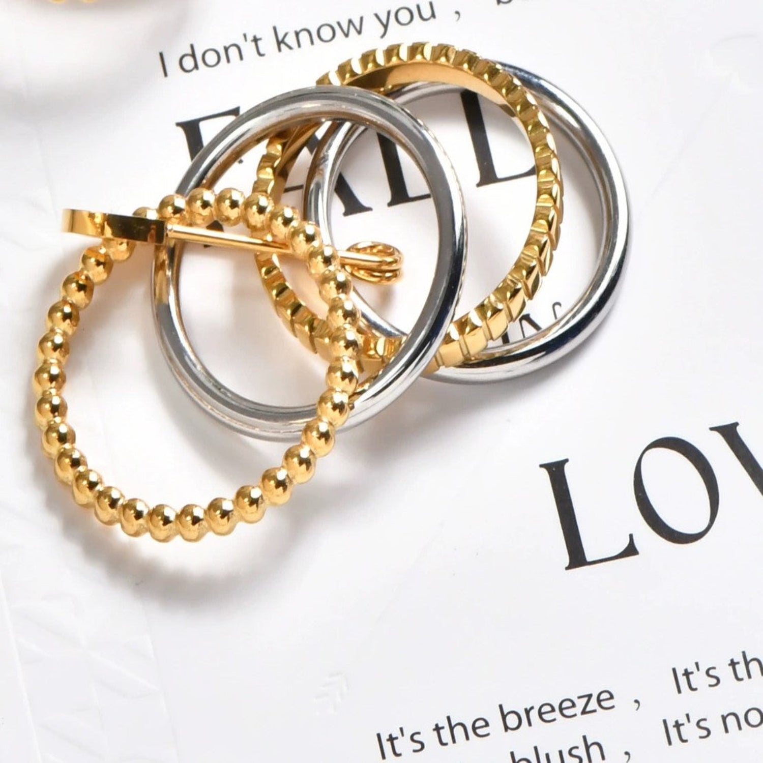 Dual Tone Beaded Safety Pin Ring JLTR0634