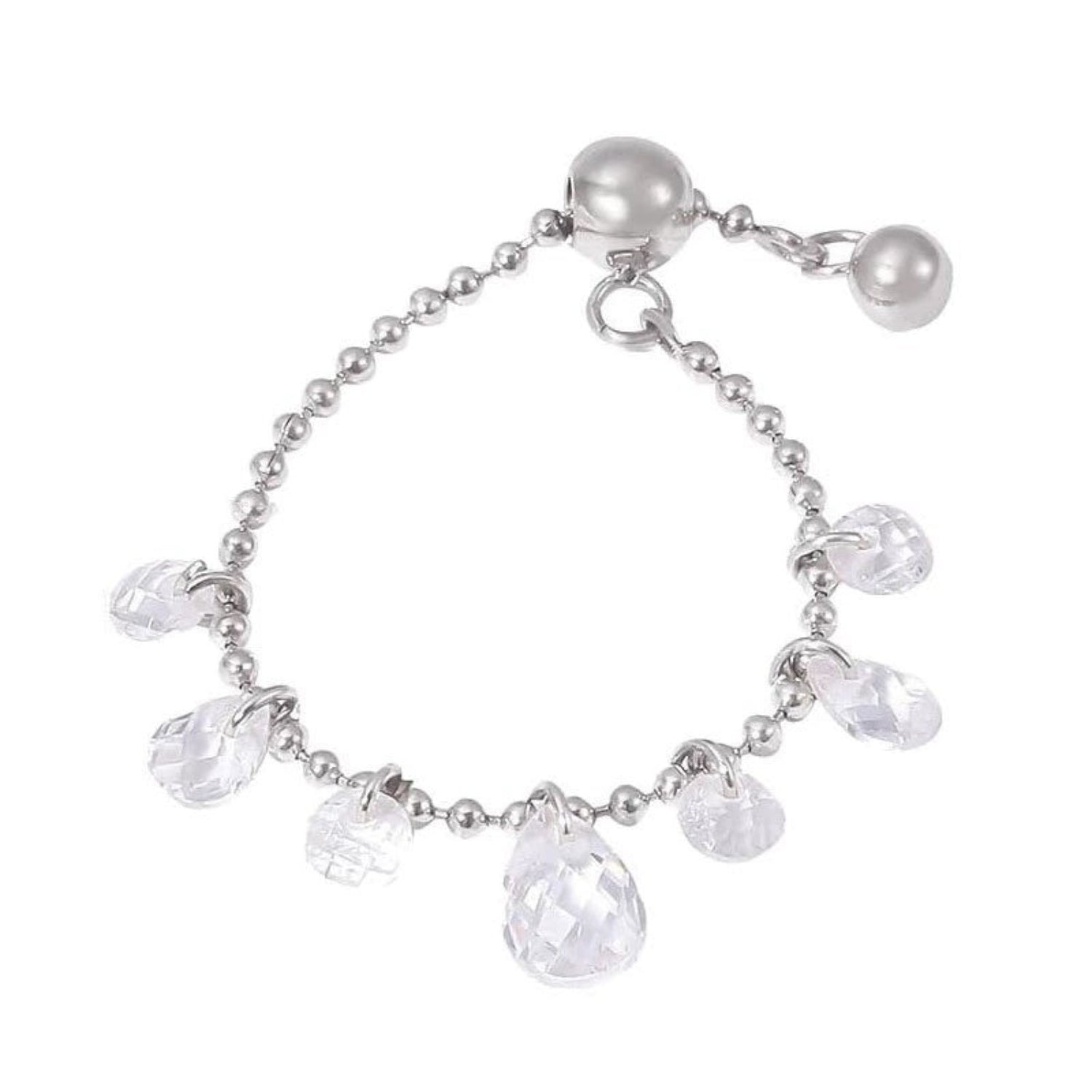 Crystal Drop Charm Silver Ring JLTR0638