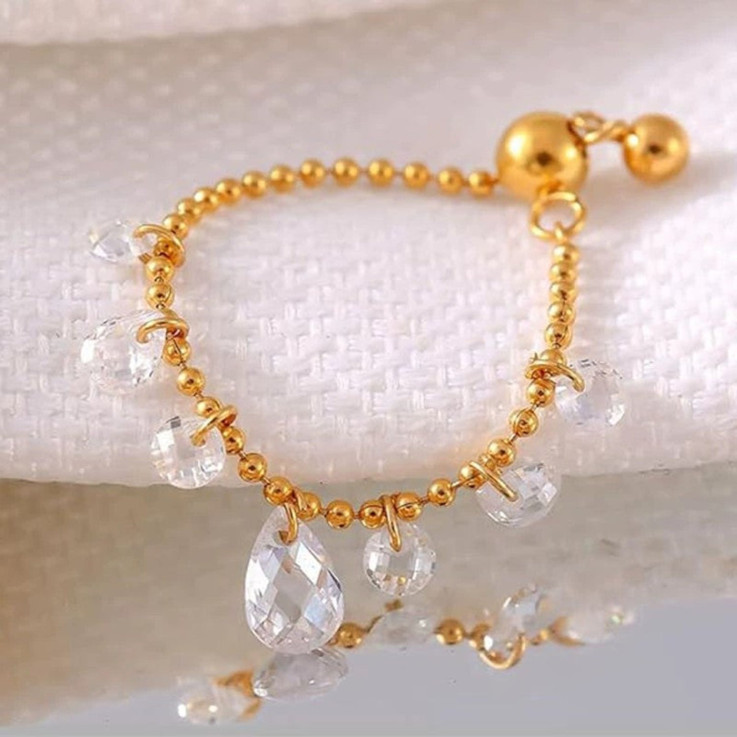 Crystal Drop Charm Gold Ring JLTR0639