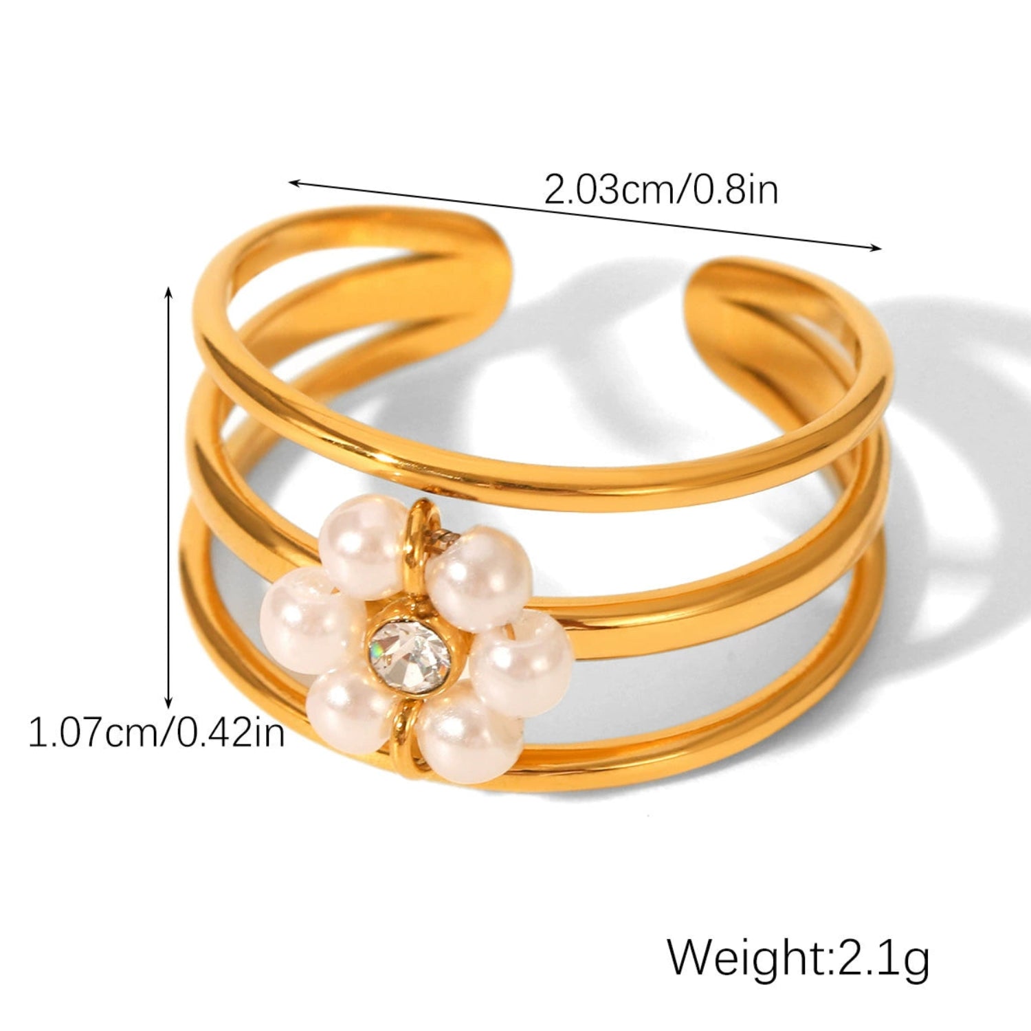 Elegant Pearl Flower Triple-Band Adjustable Ring JLTR0650