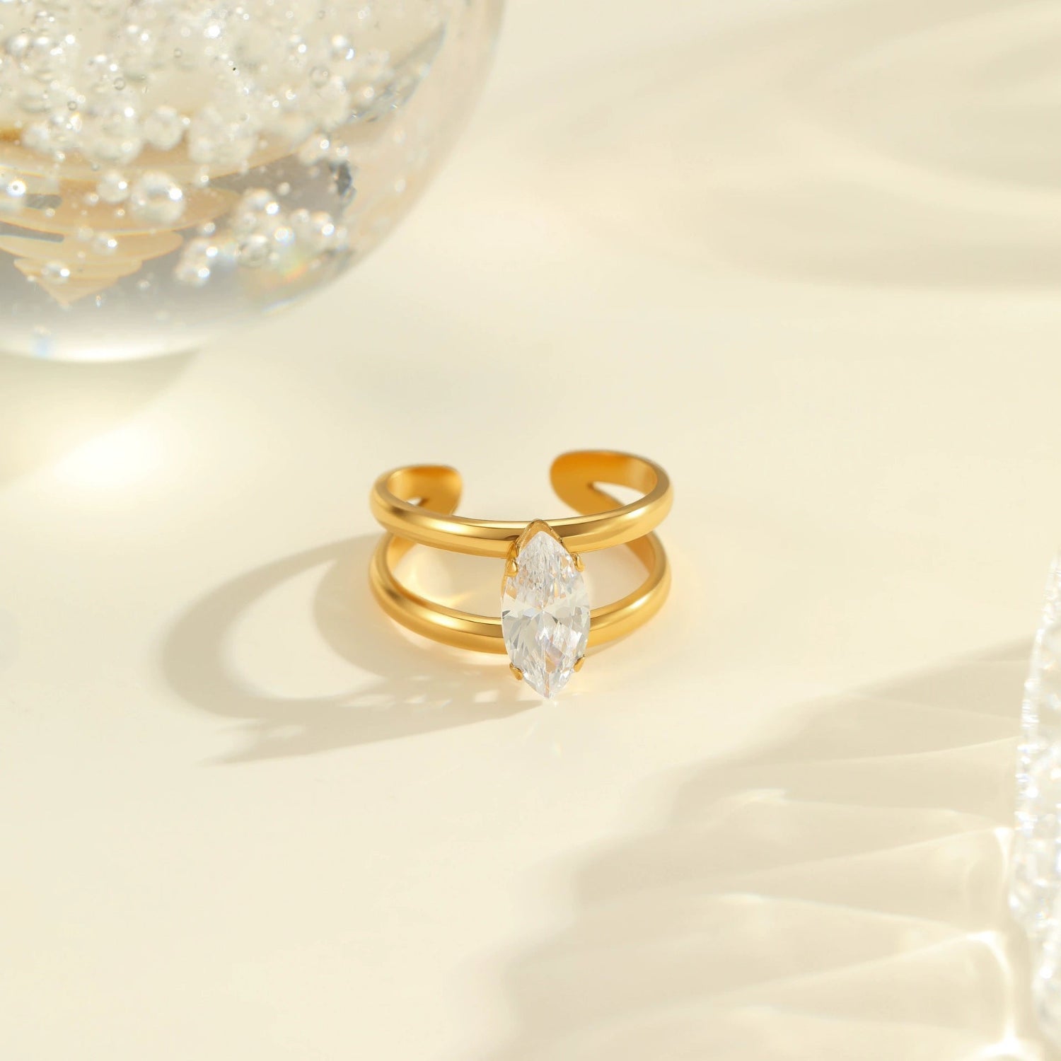 Double-Band Adjustable Gold Ring with Floating Navette Crystal JLTR0652