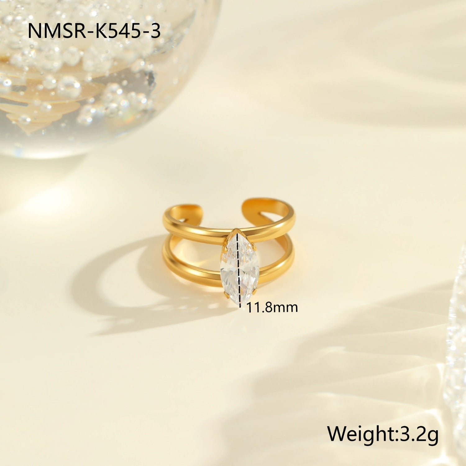 Double-Band Adjustable Gold Ring with Floating Navette Crystal JLTR0652