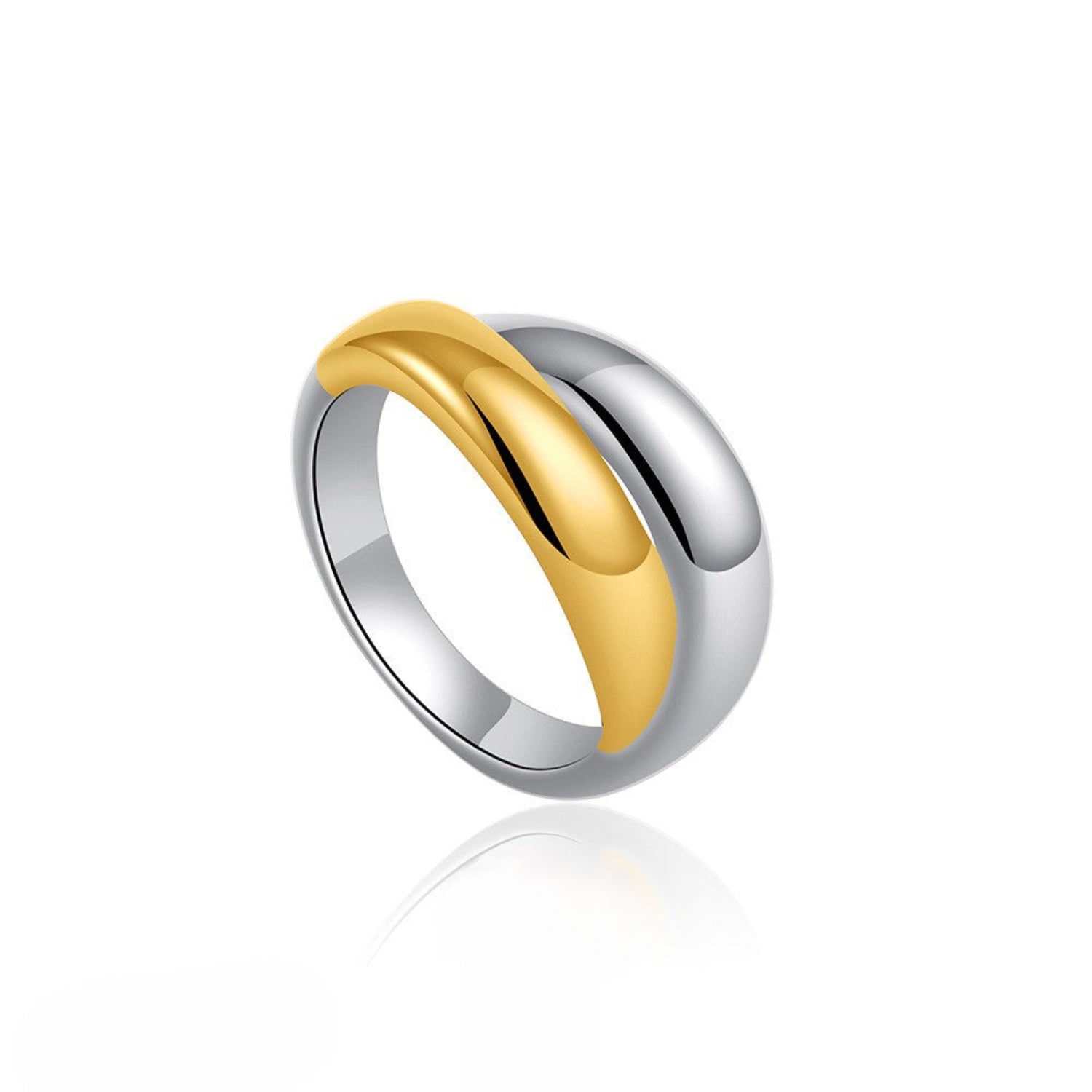 Sleek Two-Tone Interlocking Band Ring JLTR0654