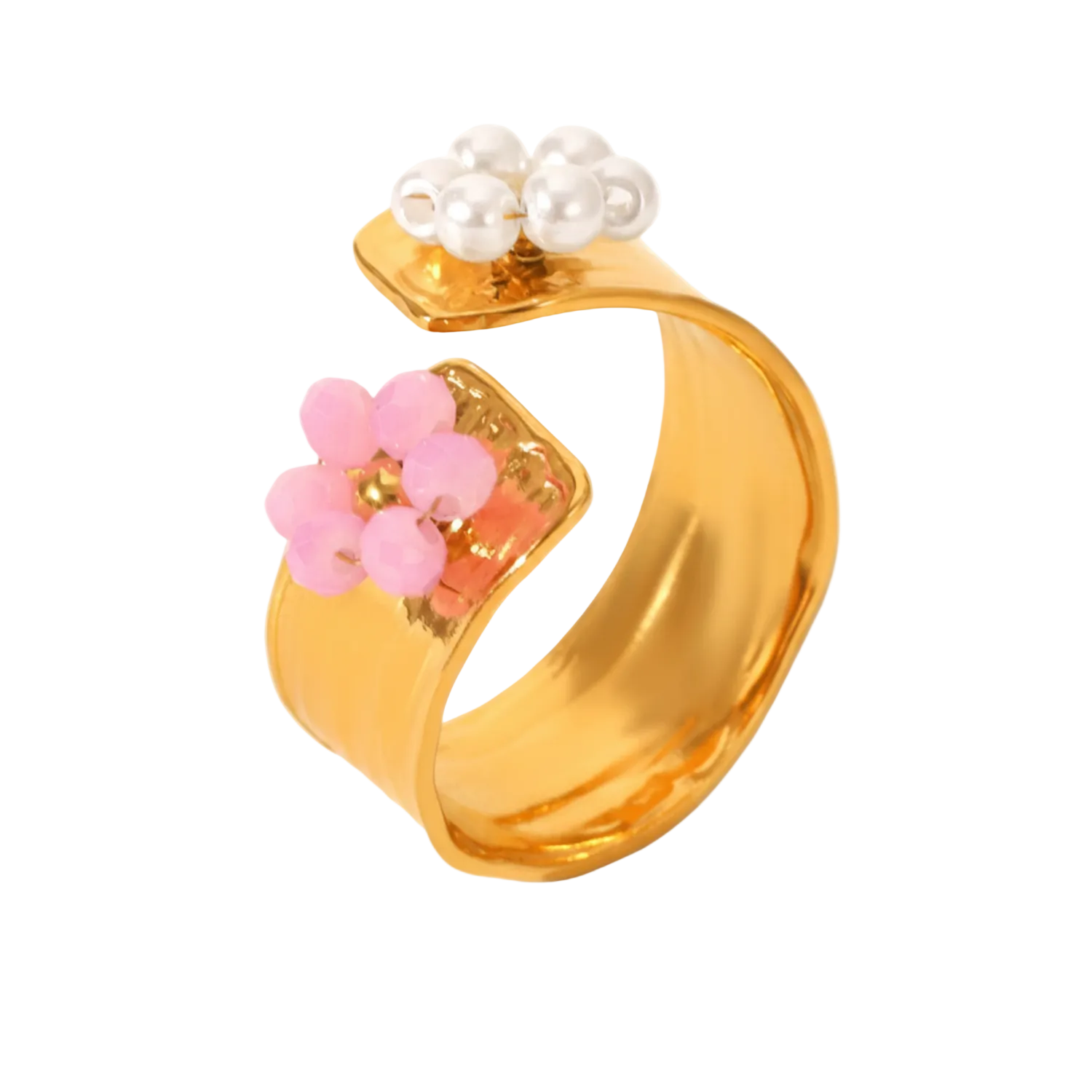 Bold Two-Tone Flower Adjustable Gold Cuff Ring JLTR0655